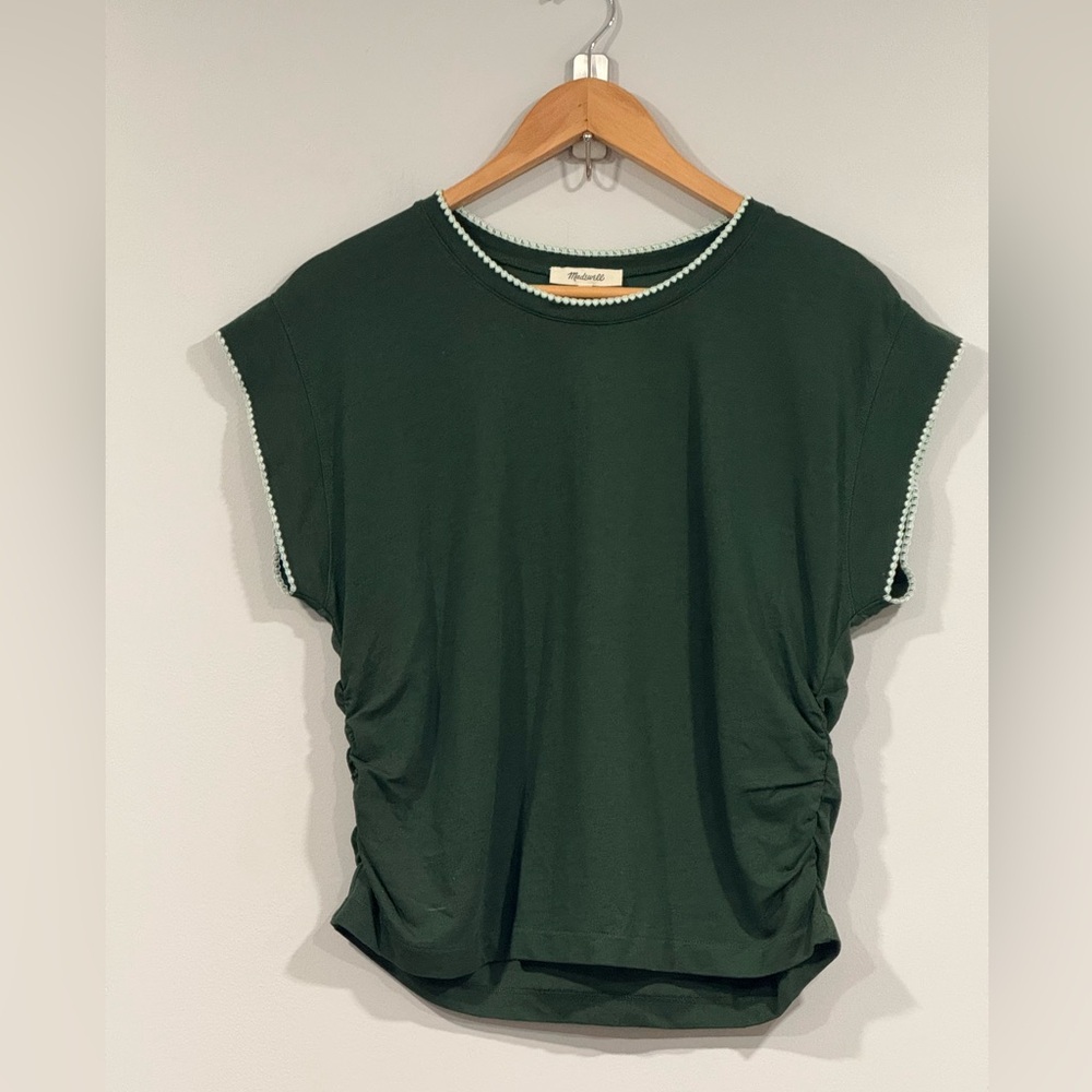 Madewell Green White Trim Short Sleeve Sutro Stitch Muscle Tee L NWT - Picture 3 of 8